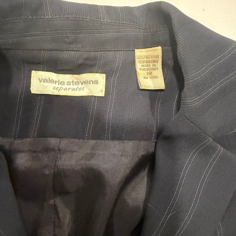 Valerie Stevens Pinstripe Blazer Jacket Women Size 12 Black Career Office Jacket - Picture 5 of 5